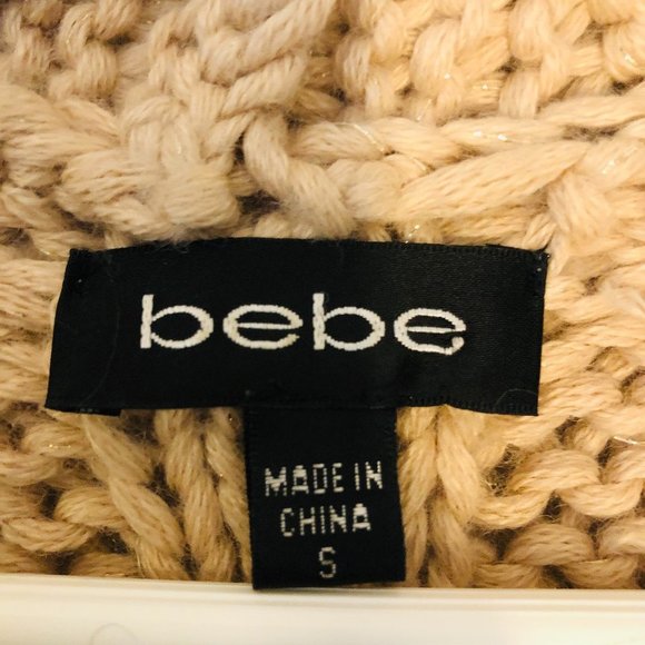 BEBE TAN CHUNKY CROCHET KNIT OPEN FRONT SWEATER WITH ROUNDED BACK SIZ… - Picture 2 of 7